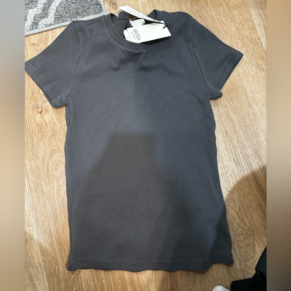 Aritzia ribbed Crewneck Tee — Charcoal Gray